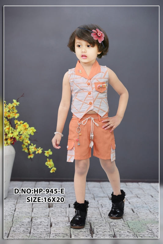 Trendy Orange & Grey Sleeveless Co-Ord Set for Girls – HP-945-E (Size: 16x20)