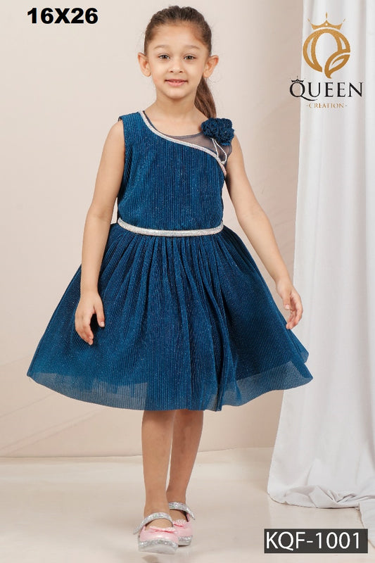 Elegant Navy Blue Pleated Party Dress for Girls – KQF-1001