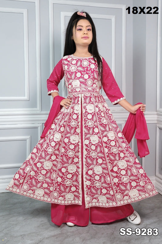 Elegant Floral Embroidered Anarkali Gown for Girls – SS-9283