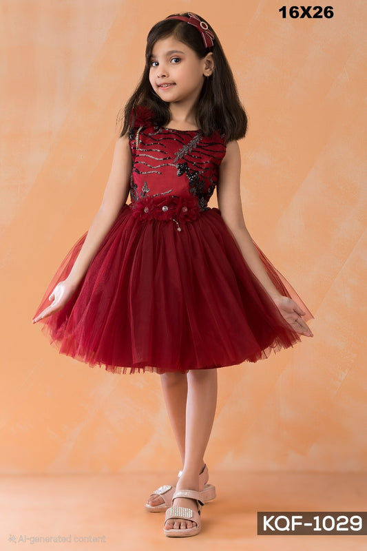 Chic Maroon Party Wear Tutu Dress for Girls – KQF-1029