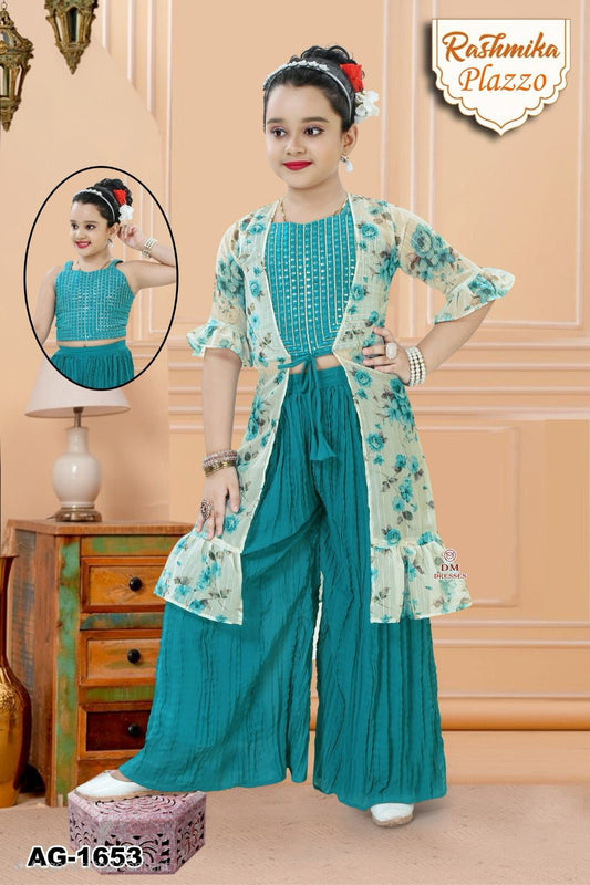 Chic Floral Rashmika Plazzo Set for Girls – Style AG-1653