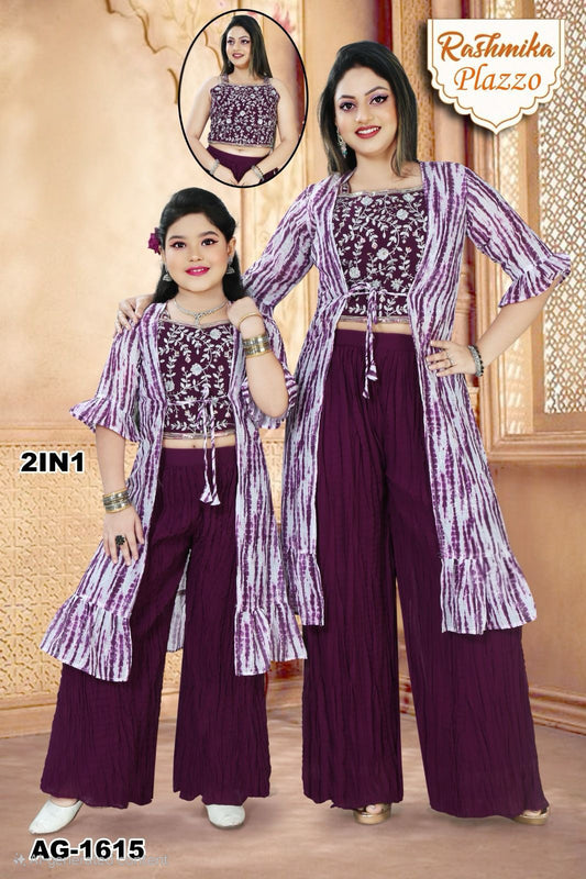 Elegant Mother-Daughter Rashmika Plazzo Set – Style AG-1615 (2-in-1)